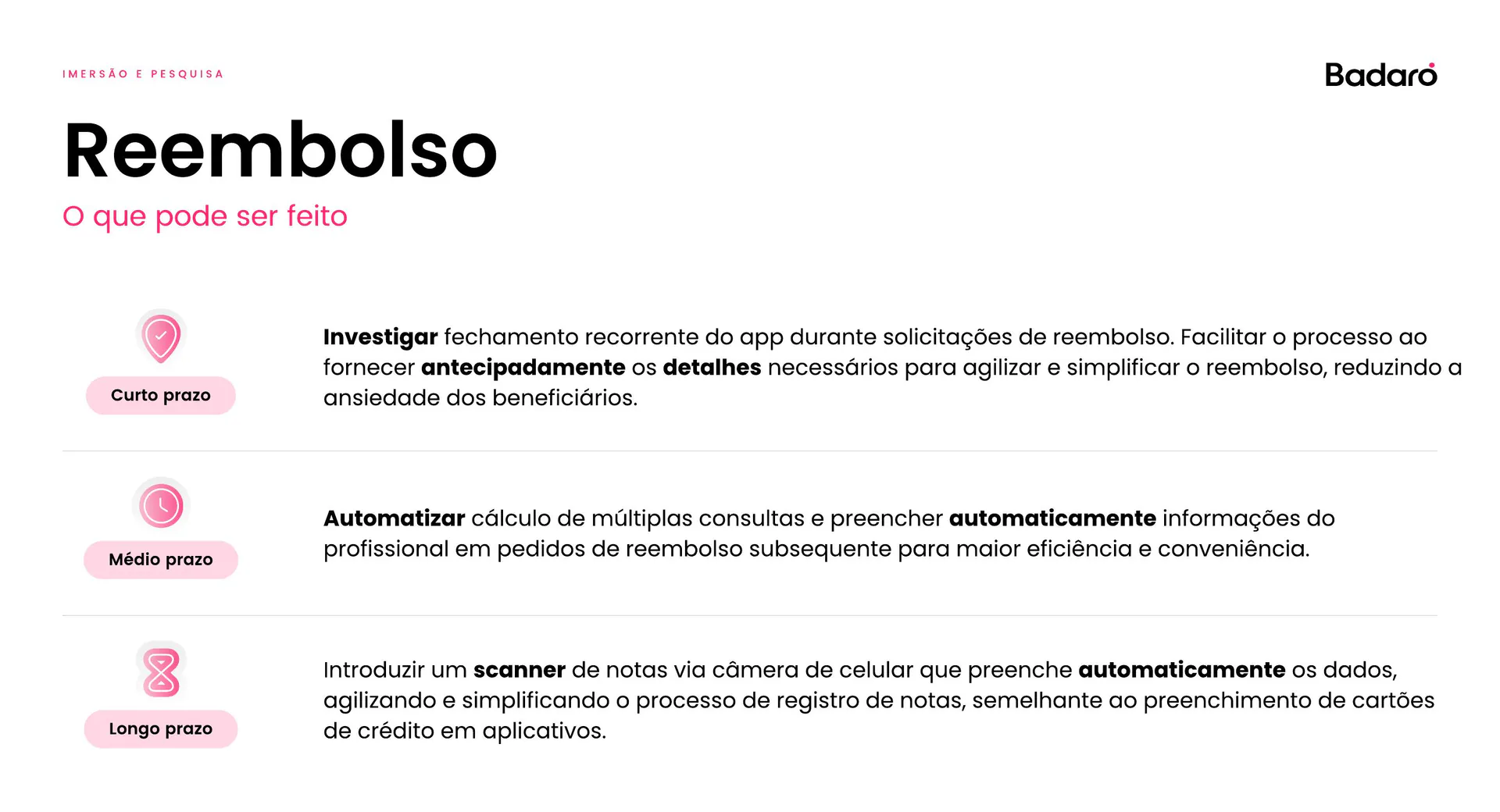 Área de oportunidade — Reembolso.