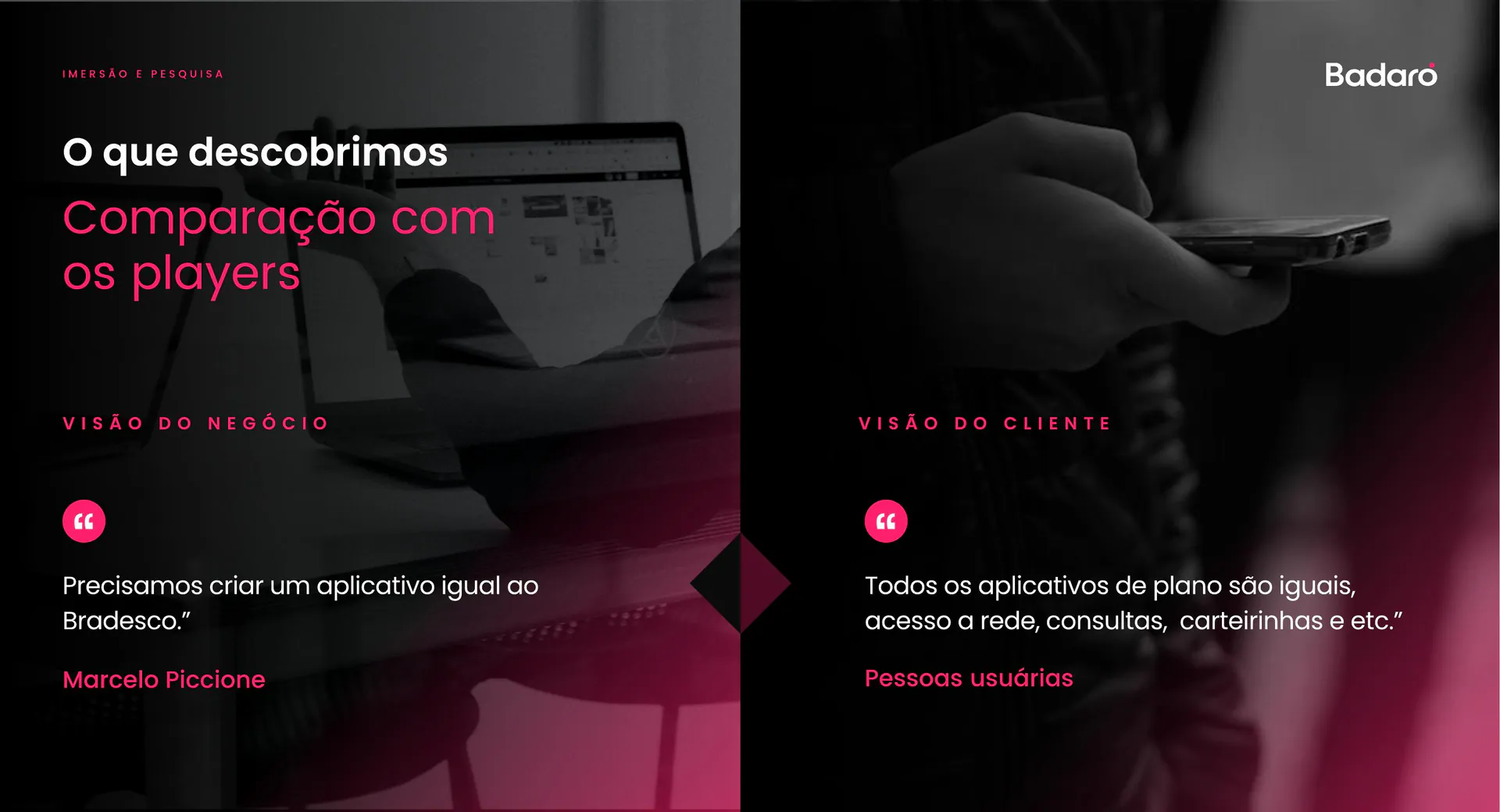Negócios vs. visualização do cliente sobre a categoria.