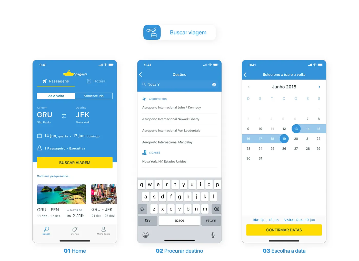 Aplicativo Submarino Viagens — resultados de voo e comparação de tarifas.